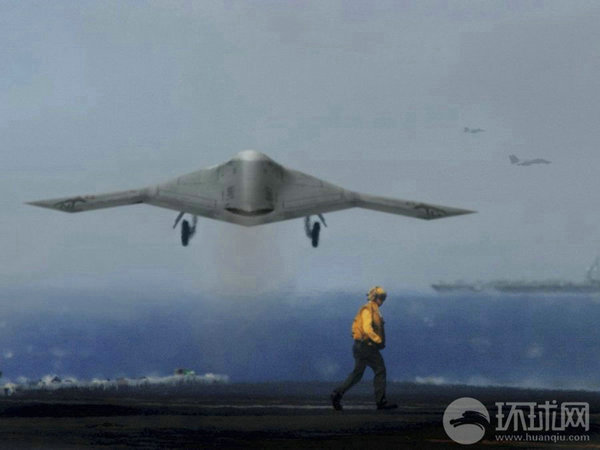 資料圖：X-47B無人機(jī)在航母上起降想象圖。